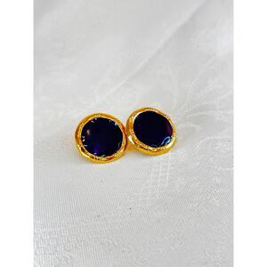 Vintage Navy Blue Clip on Earrings